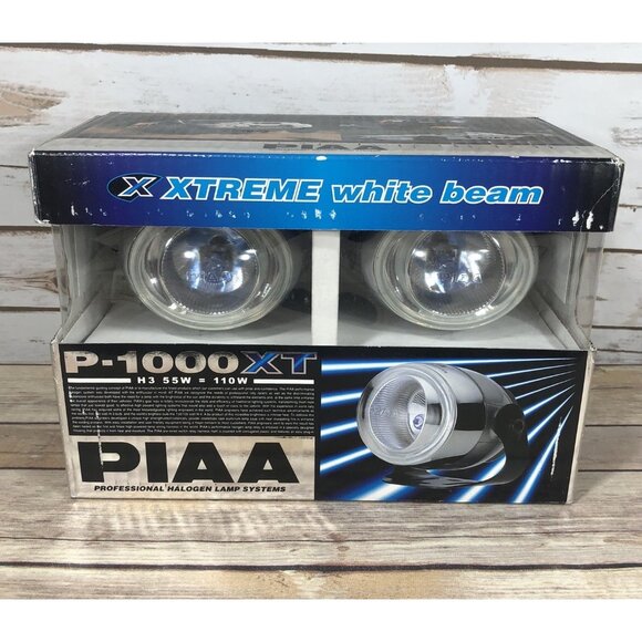 NEW PIAA P-1000 XT 55W Xtreme White Beams Fog Lights Silver Housing Chrome Trim - Picture 1 of 9